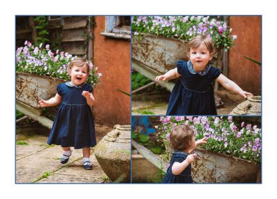 Child Photography session of 12 month year old enjoying the flowers